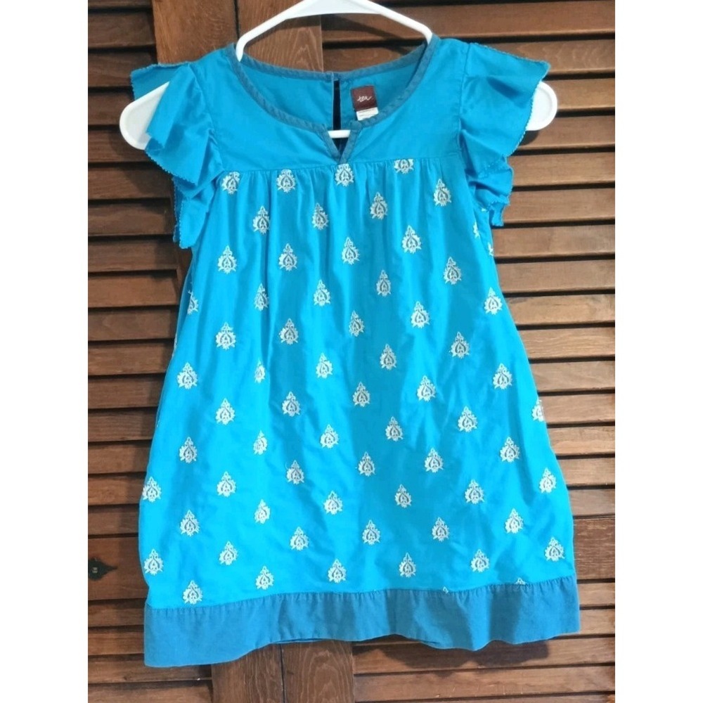 Tea Collection Girls Gold & Turquoise Paisley‎ Lined Dress Size 6 With Pockets